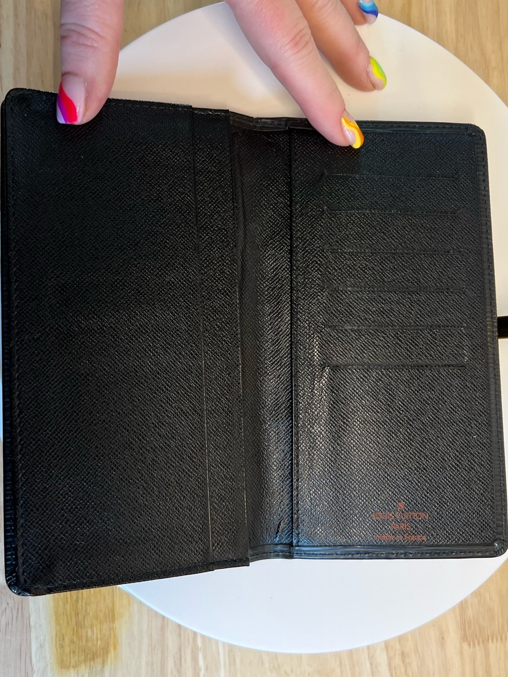 Louis Vuitton Black Textured Leather Card Holder with Red Logo Wallet EUC - Picture 2 of 4